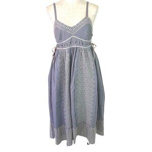 Tocca Dress Womens Cotton Silk Lined Midi Corset Style Sleeveless Gray Pink